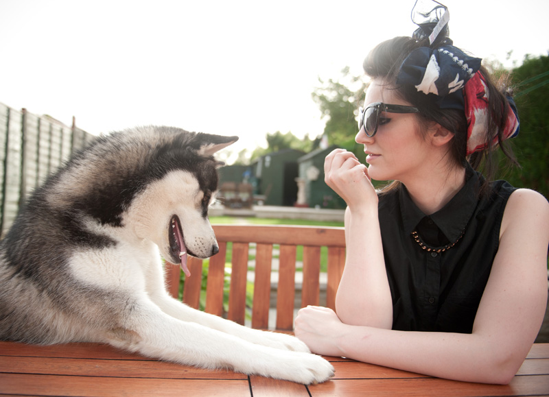 Summer Outfit Post Next Olympics Summer, Oufit, Olympics, Next, Next Scarf, 2012, London Olympics, Supporters Scarf, Ligia Dias Necklace, ASOS, Shirt, Sleeveless, Head Scarf, 50's, Retro, Quiff, Hair Roll, Cat Eye Sunglasses, All Saints, Husky, Puppy, Siberian Husky