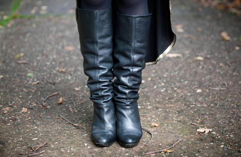 FAIIINT Outfit Detail FAIIINT, Outfit, Boots, Leather, Knee High, Topshop, Slouchy, Black, Distressed, Battered, Detail, Shoes