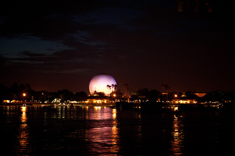 Epcot Epcot, Disneyland, Disney, Walt Disney, Florida, Disney World, World Showcase, Golf Ball, Spaceship Earth, Fireworks, Lake, Lagoon, Night, Illuminated,