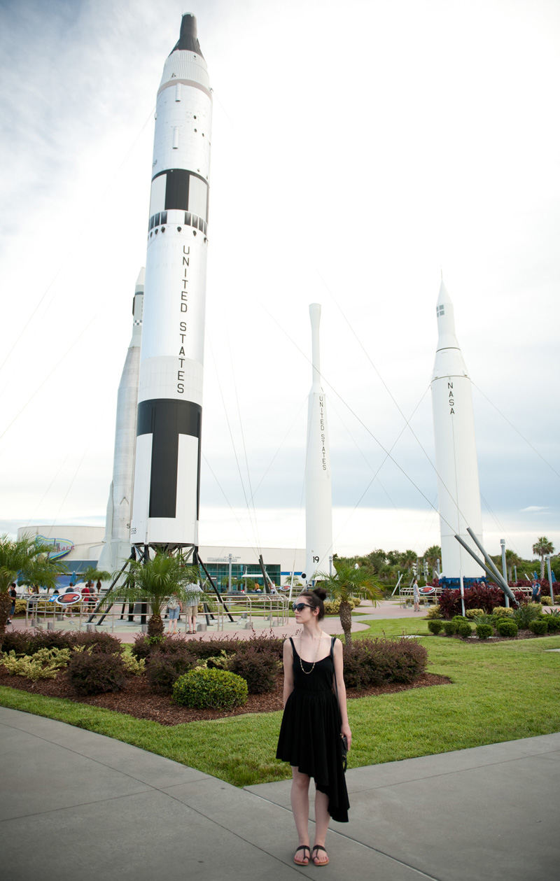 Kennedy Space Center Kennedy Space Center, Florida, Rocket, Shuttle, Asymmetric, Dress, Skirt, Black, Casual, Outfit, OOTD, WIWT, Cross, Necklace, Gold, Cat Eye, Sunglasses, Sandals