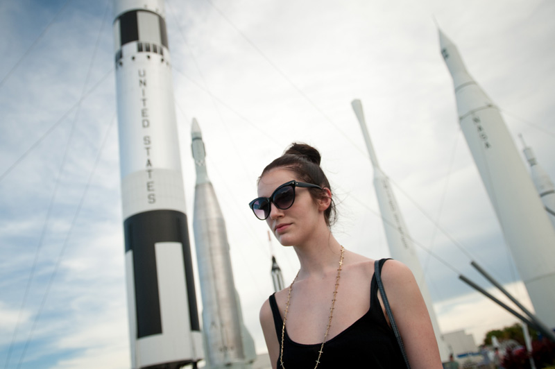 Kennedy Space Center Kennedy Space Center, Cape Canaveral, Florida, Rocket, Space, Shuttle, Asymmetric, Dress, Skirt, Black, Casual, Outfit, OOTD, WIWT, Cross, Necklace, Gold, Cat Eye, Sunglasses, Garden,