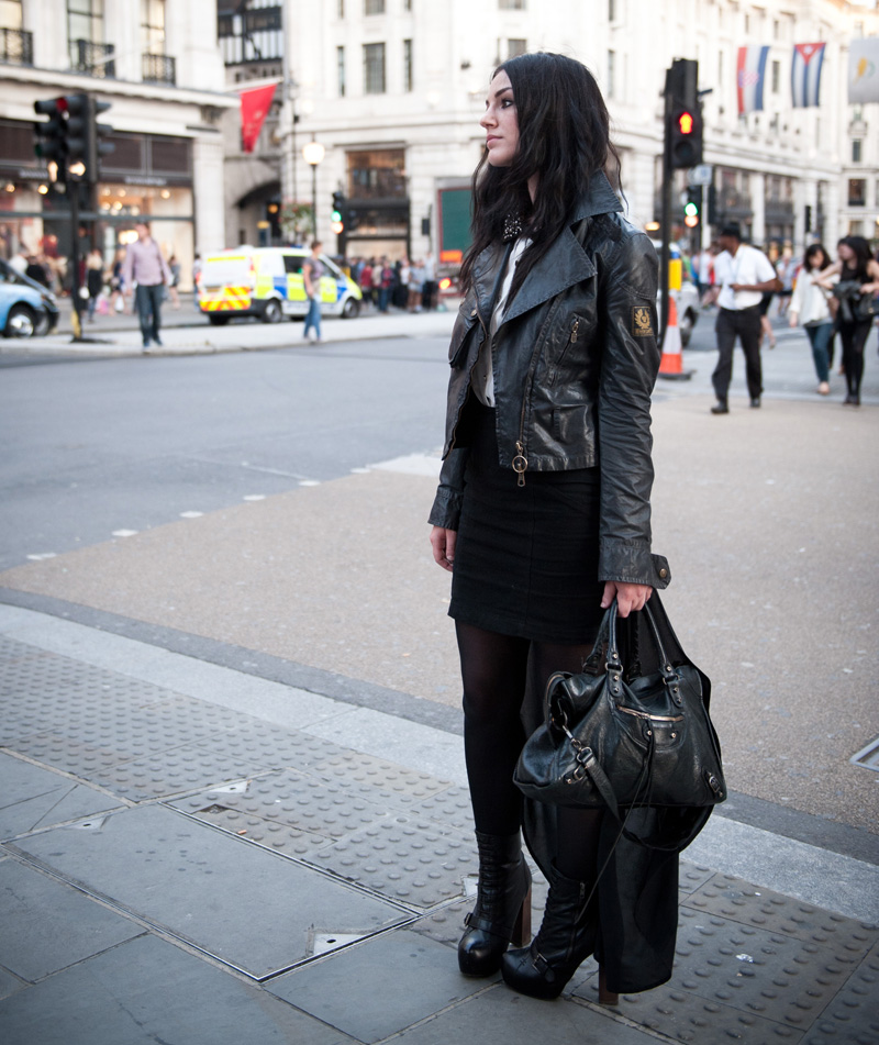 Fashions Night Out London Outfit Fashions Night Out, FNO, London, Three Floor, Shirt, Jewel, Collar, Gem, Dress, Belstaff, Jacket, Waxed, Balenciaga, City, Bag, Street, London, Fashion, Topshop, Boots, Walking