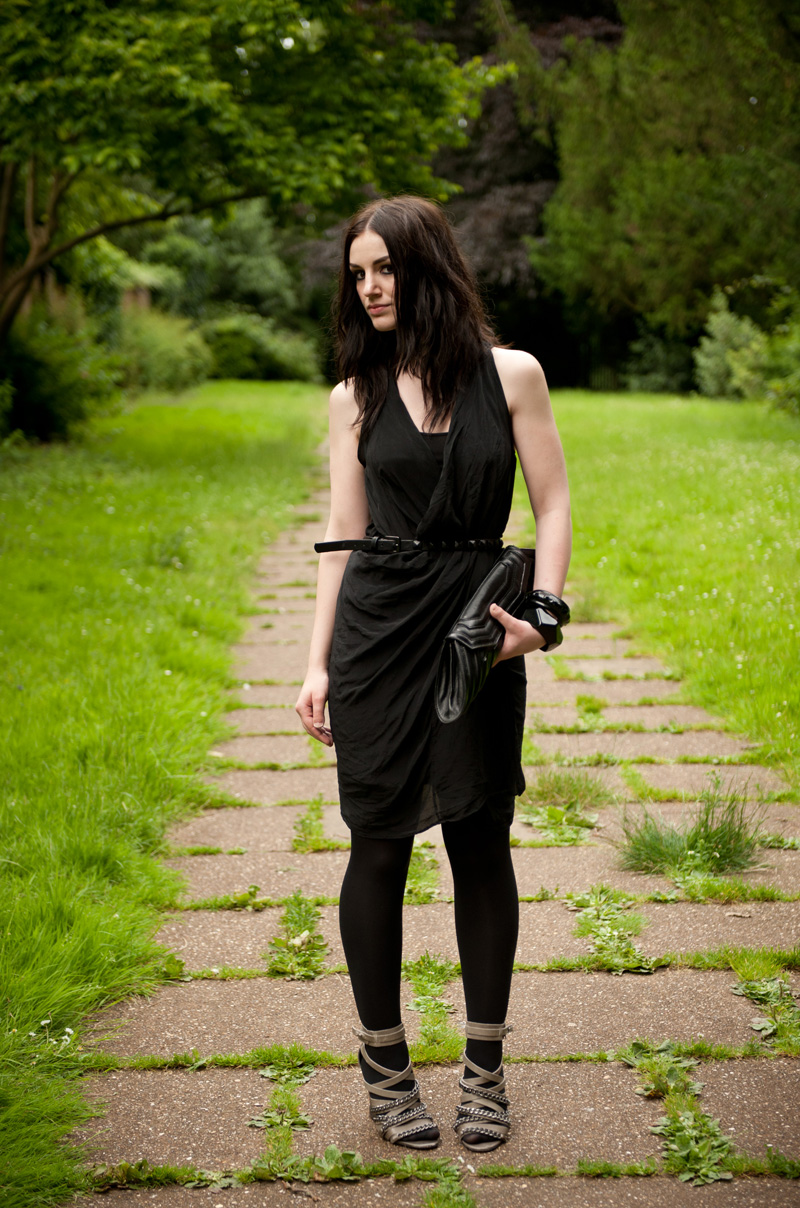 Nelly & Fashiolista High Heels Party Coco Tang Nottingham Outfit Nelly, Fashiolista, High Heels Party, Coco Tang, Nottingham, Outfit, WIWT, OOTD, All Saints, Draped, Dress, Silk, Topshop, Chain, Strappy, Wedges, Taupe, Mushroom, Black, Grey, Studded Belt, ASOS, Leather, Covered, Bangle, Bracher Emden, Jean-Pierre Braganza, Geo, Clutch, Angie Gooderham