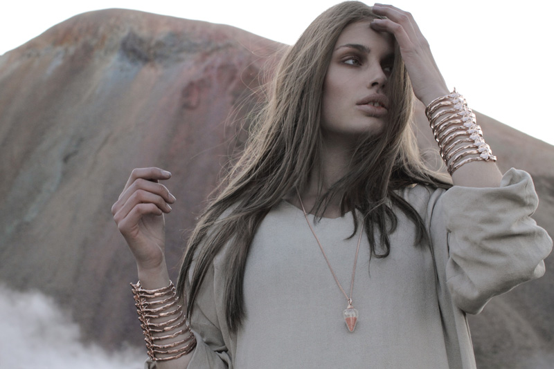Bjorg 'NOT ALL THOSE WHO WANDER ARE LOST' Lookbook Spring 2012 Bjorg, Jewellery, Cuffs, Spine, Bone, Rose Gold, Brass, Gold, Necklace