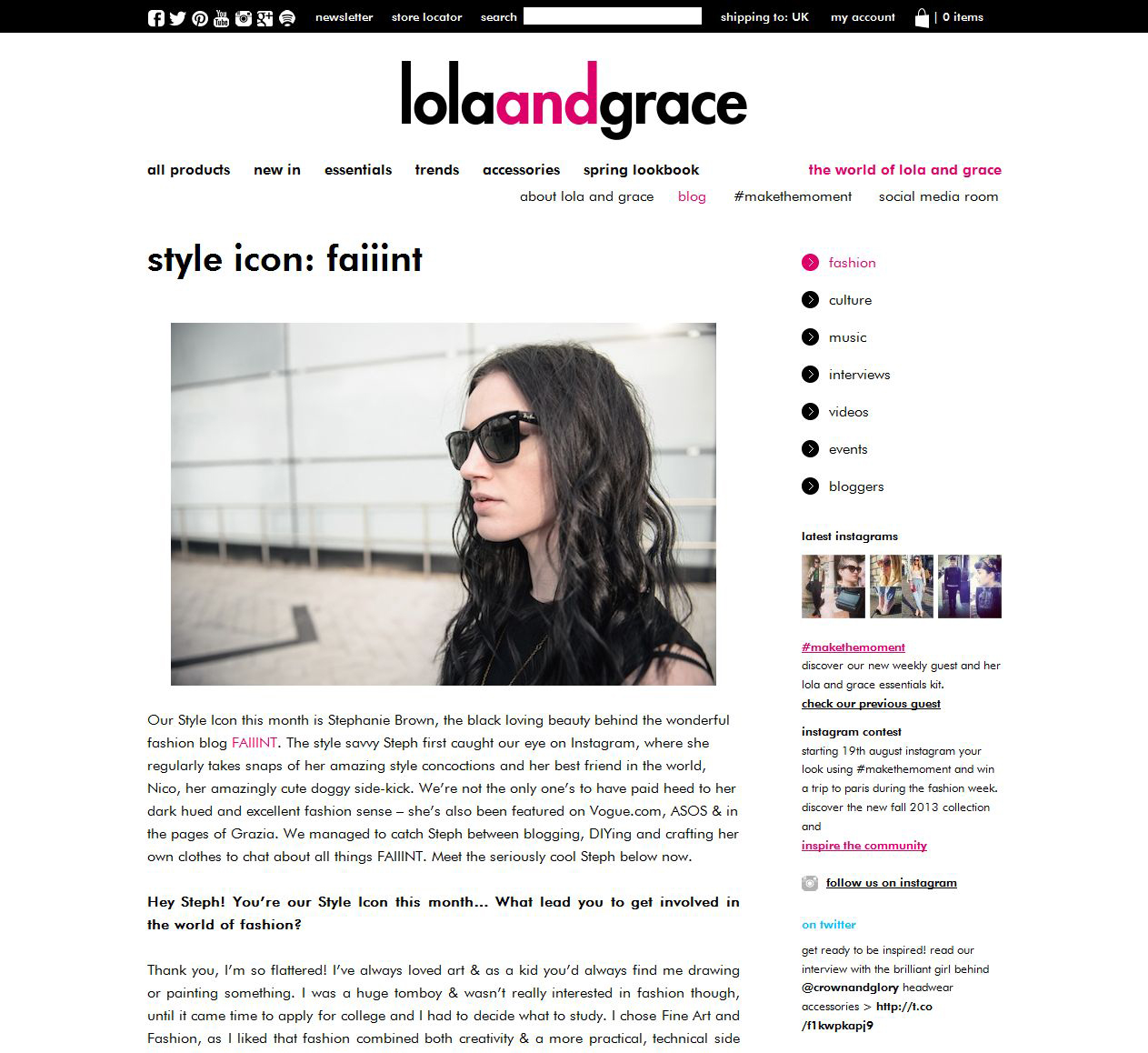 FAIIINT Interview feature with Lola & Grace as part of their blogger Style Icon series.