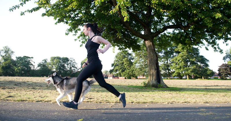 Fashion blogger Stephanie of FAIIINT wearing Nike Free 4.0 v3 anthracite & black running shoes, trainers, ASOS tank top, American Apparel disco leggings. All black running outfit with Nico Siberian Husky dog.