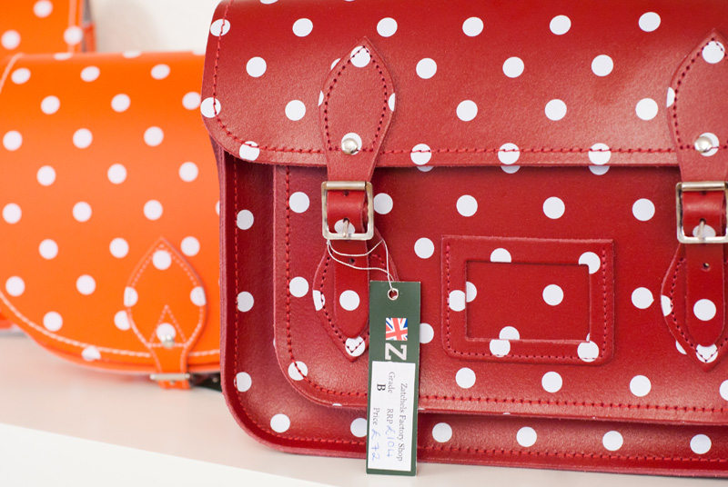 FAIIINT Zatchels factory shop opening Leicester, Red polkadot leather satchel, british made