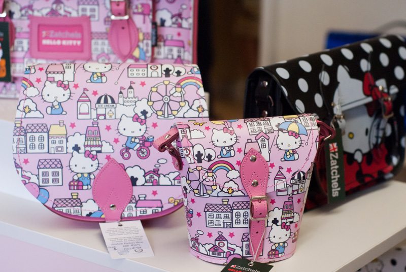 FAIIINT Zatchels factory shop opening Leicester, pink Hello Kitty & black polkadot leather satchel bags