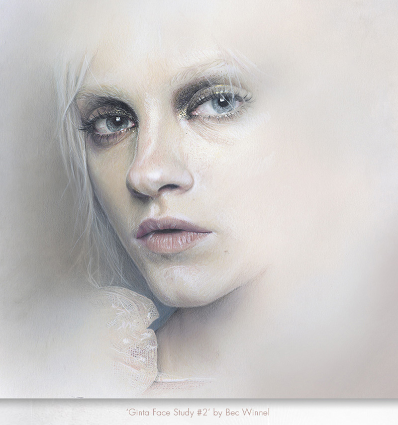 Bec Winnel Ginta Lapina Face Study Illustration coloured pencils pastels watercolour paint wash