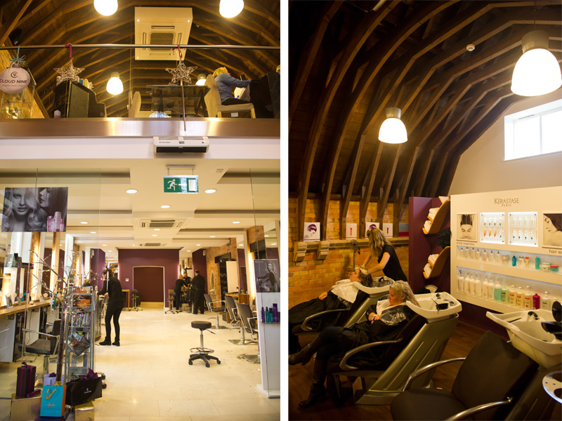 FAIIINT Creme Hair & Beauty Salon Oakham Leicestershire, converted Church building, hairdressers, beam ceiling
