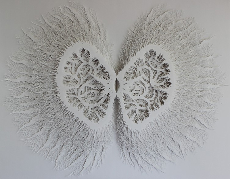 Rogan Brown Paper Sculptures Kernel Intricate Cut Out Designs Geometric Organic Symmetrical Art