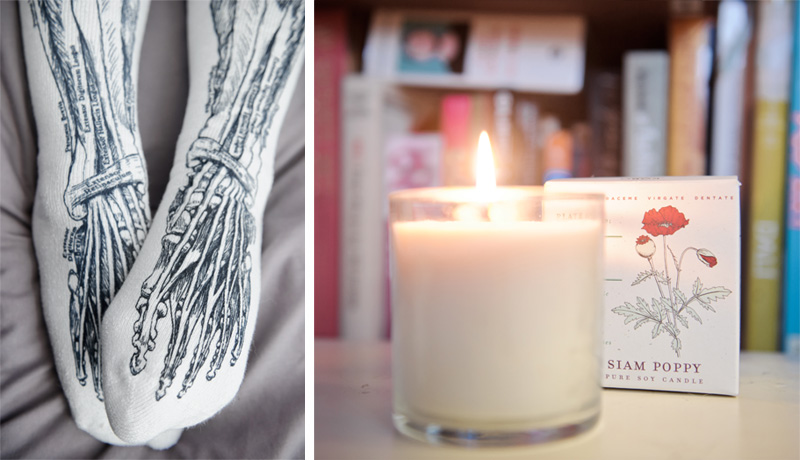 FAIIINT UncommonGoods Sole Sox anatomy socks, bones, muscles, Kobo plant the packaging Siam Poppy soy candle