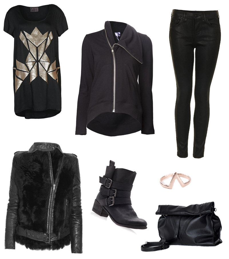 FAIIINT slouch wishlist, Hunt no more tee, Wilt asymmetric jacket, Topshop coated jeans, MuuBaa shearling leather jacket, Carvela flat buckled boots, Bjorg v ring, Asya Malbershtein transformer bag