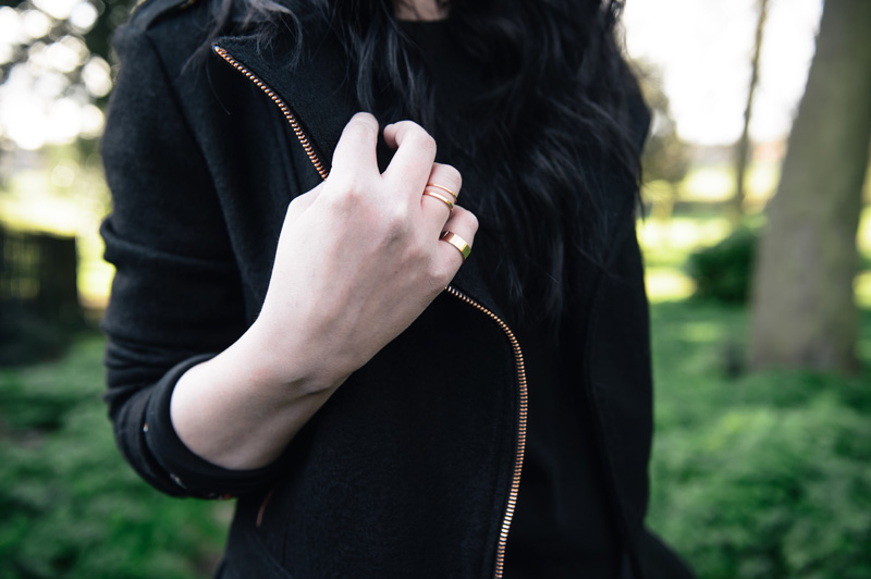 FAIIINT outfit details Minkpink wool biker jacket, Next rose gold stacking rings