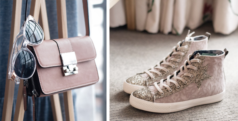 Next New In ss14 fashion blogger party press day party event. Lace & glitter sparkly trainers sneakers & taupe cross body bag.