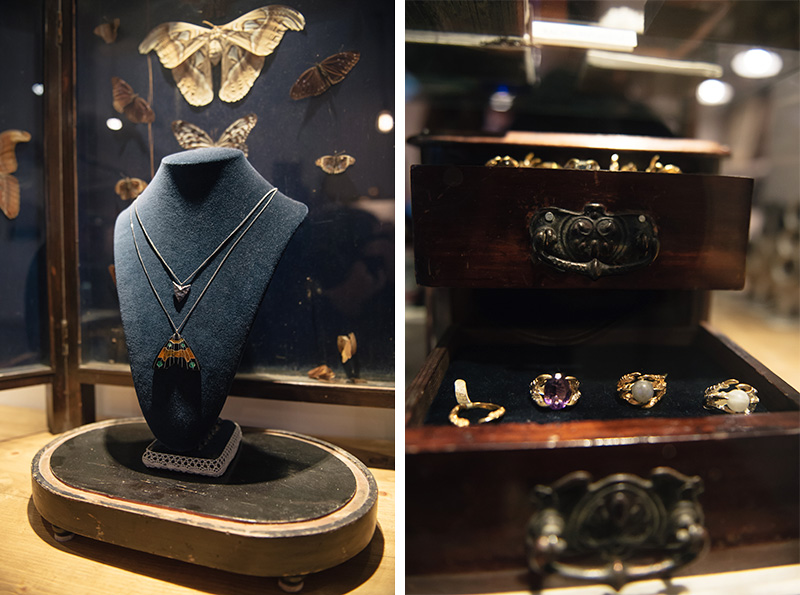 Thor & Wistle London jewellery store Dynasty Jewellery Monarch butterfly necklace & Tessa Metcalfe bird claw rings