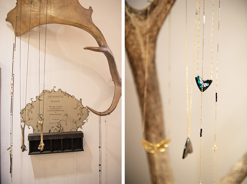 Thor & Wistle London store Dynasty Jewellery moth & butterfly necklaces Rachel Entwistle gold & silver bone pendants