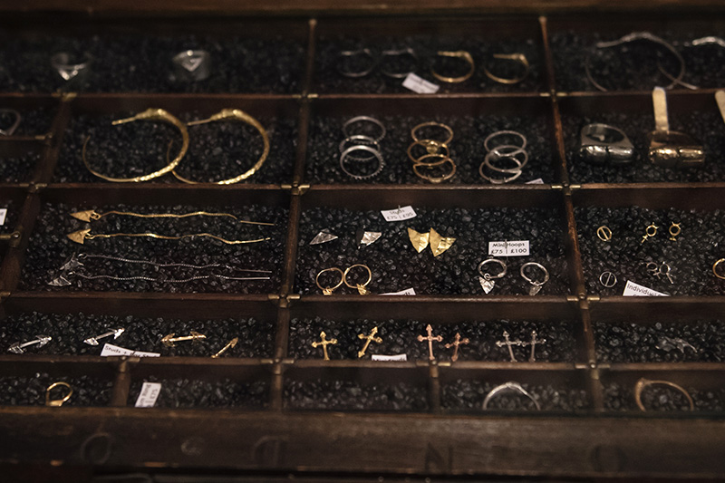 Thor & Wistle London jewellery store Rachel Entwistle gold & silver arrowhead, cross, crucifix, beetle, snake rings, alchemical symbol rings & earrings