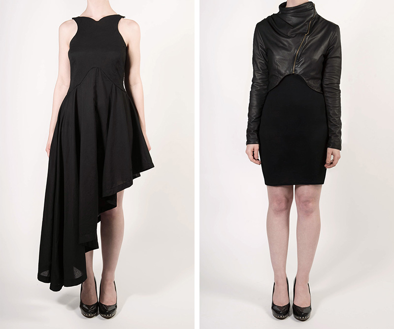 FAIIINT Capsule collection clothing cropped draped leather jacket & asymmetric cotton dress