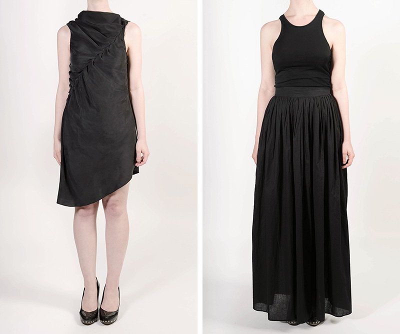 FAIIINT capsule collection clothing twisted plaited silk dress & full gathered cotton maxi skirt