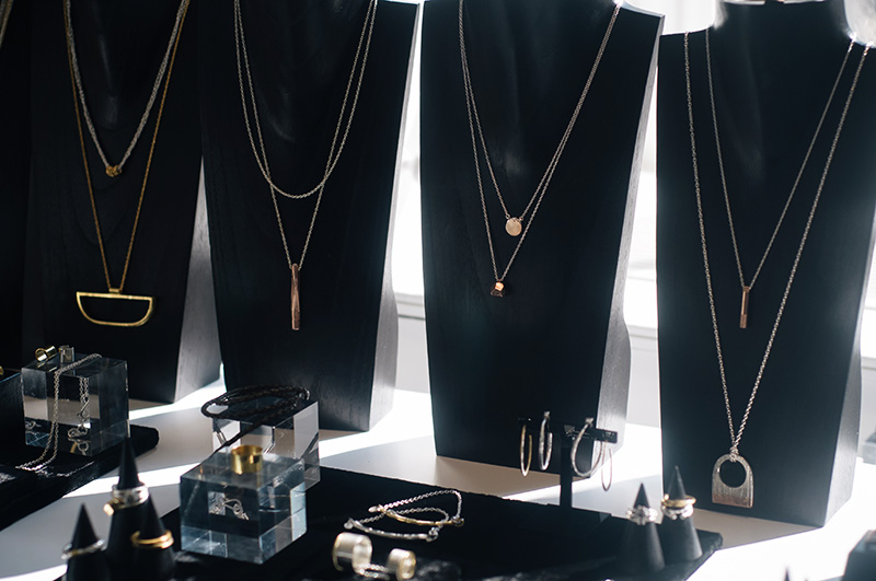 London Fashion Week Spring Summer 2015 Designer Showrooms Somerset House Maya Magal silver & rose gold necklaces & pendants