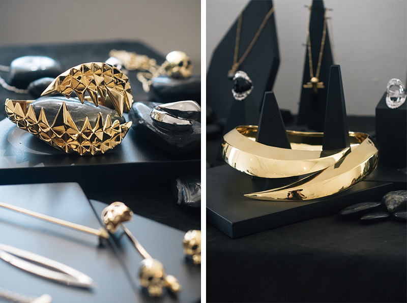 London Fashion Week Spring Summer 2015 Designer Showrooms Somerset House Kasun London gold statement claw necklace collar & fang bite cuff