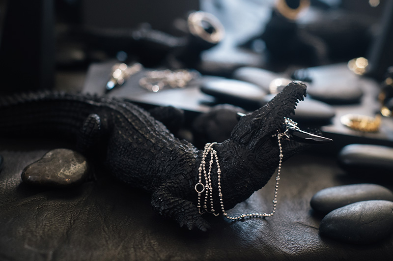 London Fashion Week Spring Summer 2015 Designer Showrooms Somerset House Kasun London crocodile display silver claw necklace