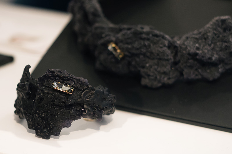 London Fashion Week Spring Summer 2015 Designer Showrooms Somerset House Noritamy organic black and gemstone cuff & necklace collar