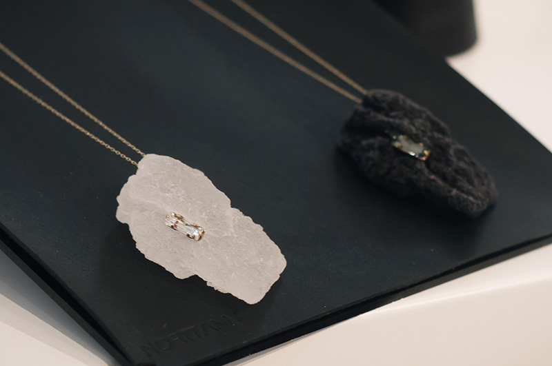 London Fashion Week Spring Summer 2015 Designer Showrooms Somerset House Noritamy organic black & frosted white chunky statement necklaces