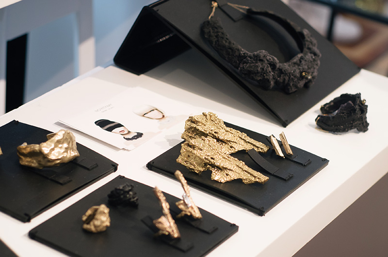London Fashion Week Spring Summer 2015 Designer Showrooms Somerset House Noritamy jewellery black and gold statement organic necklaces, rings, cuffs