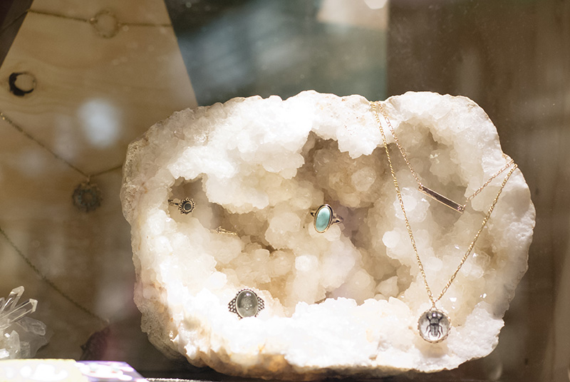 Urban Outfitters Leicester Store Launch jewellery rings necklace crystal geode display