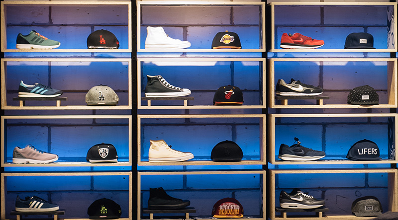 Urban Outfitters Leicester Store Launch trainers and hats display
