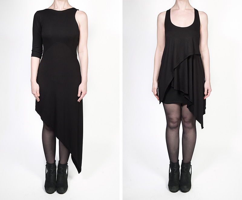 FAIIINT independent designer jersey collection all black draped asymmetric dress & tank top