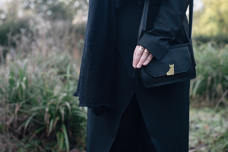 Fashion blogger Stephanie of FAIIINT wearing State of Being cross over maxi skirt, Nica Venice small crossbody bag, Phoebe Jewellery moonstone moon & star double ring and star stacking ring.