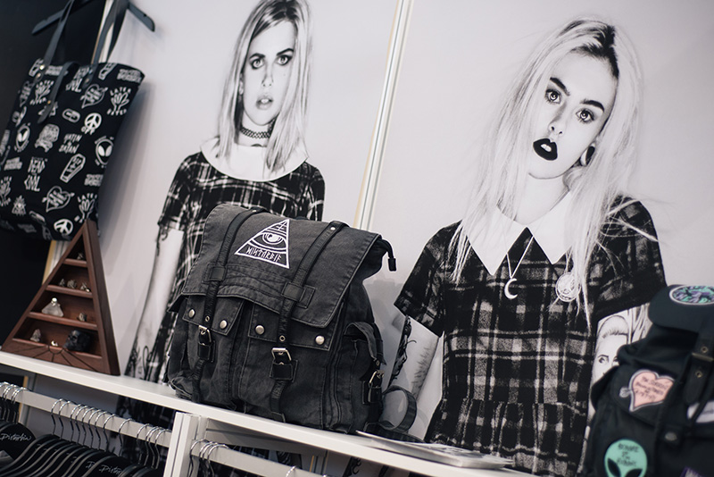 FAIIINT fashion blogger meet up event at London Edge 2015 Olympia Exhibition Centre. Disturbia stall rucksack bag & jewellery.