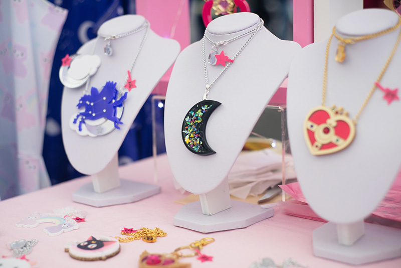 FAIIINT Hyper Japan Festival 2015 at The o2 London. Perpex jewellery, glitter black moon, Sailor Moon and pegasus constellation necklaces.