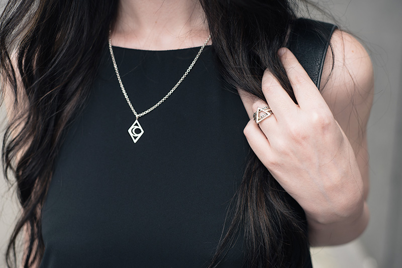 FAIIINT details, Bloody Mary Metal silver Tribal Moon necklace, Personalised Stack rings & Fire Alchemy ring.