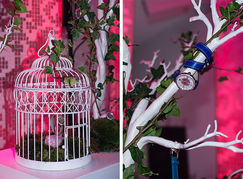 FAIIINT WatchPro Hot 100 party at The Roof Gardens Kensington London with Swarovski. Swarovski watch display.