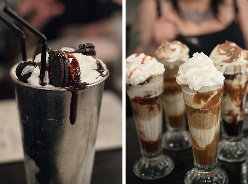 FAIIINT Handmade Burger Co at Highcross Leicester. Oreo Shake and Banoffee Pie, Strawberry Cheesecake, Brownie and Waffle sundaes.