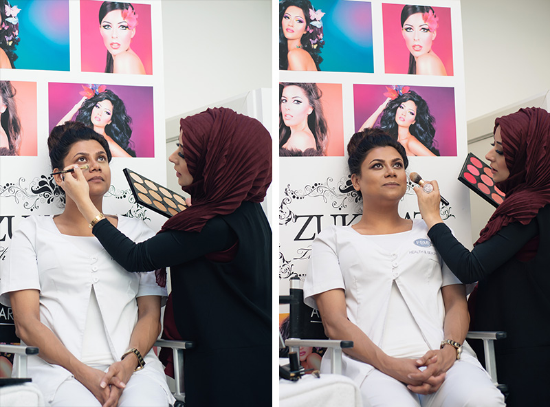 Artist of Makeup by Zukreat at Femi Health & Beauty salon Leicester. Demonstration of products by Zukreat before and after.