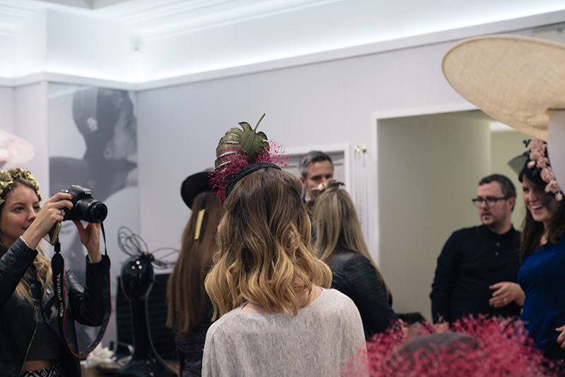 FAIIINT Milliner William Chambers hat shop in Glasgow. Bloggers trying on hats.
