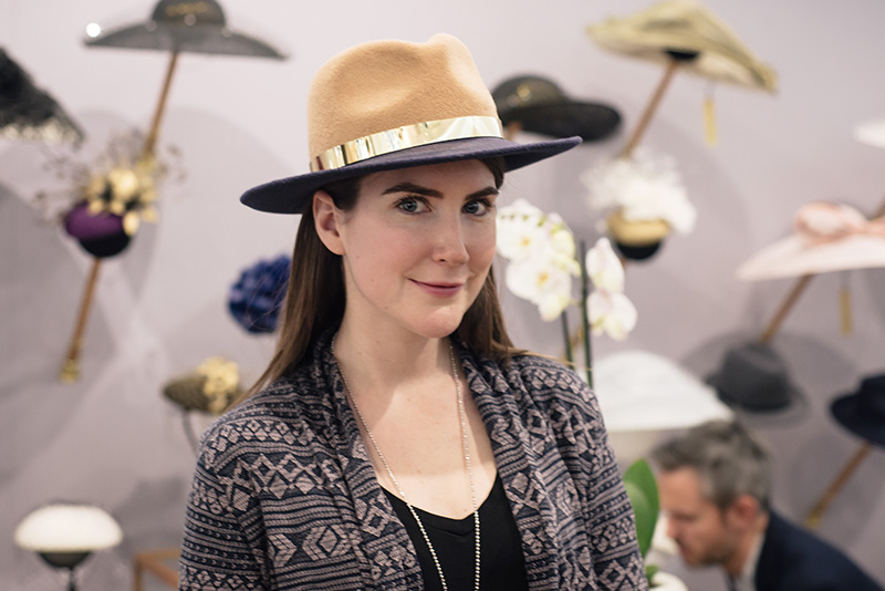FAIIINT Milliner William Chambers hat shop in Glasgow. Tara of The Style Rawr trying on a colour block fedora.