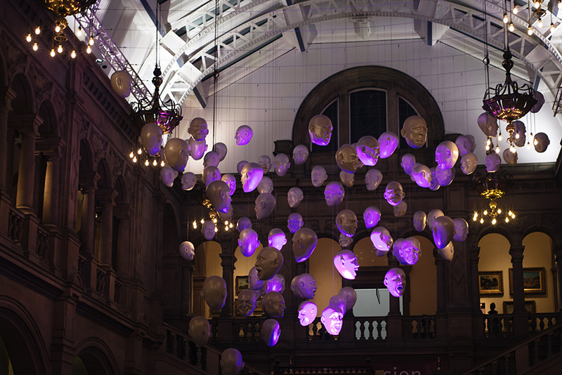 FAIIINT Scottish Style Awards 2015 at Kelvingrove art gallery and museum in Glasgow. Sophie Cave Floating Heads installation.