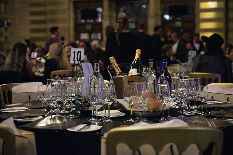 FAIIINT Scottish Style Awards 2015 at Kelvingrove art gallery and museum in Glasgow. Tables with Moet and Chambord.