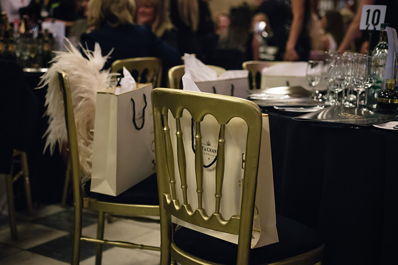 FAIIINT Scottish Style Awards 2015 at Kelvingrove art gallery and museum in Glasgow. Tables and chairs with gift bags.