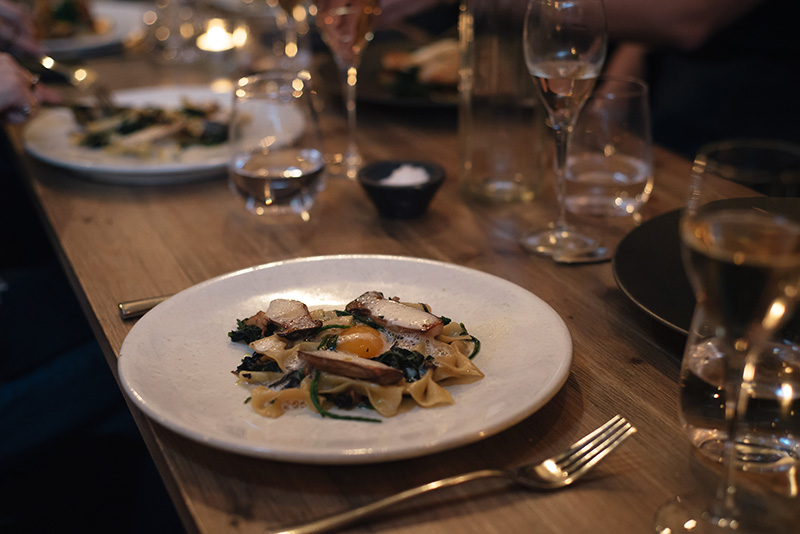 FAIIINT The Gannet Glasgow Champagne Sundays. Farfalle pasta with mushrooms and egg.