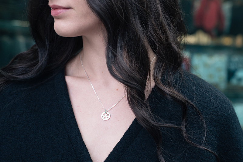 Fashion blogger Stephanie of FAIIINT wearing Stella McCartney felt kimono jacket, Jessica Flinn silver stars token necklace. Outfit details.
