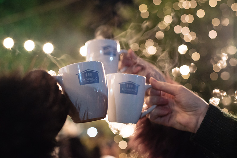 FAIIINT Rekorderlig Cider Lodge Southbank London at Winter Christmas time. Warm mulled cider mugs.