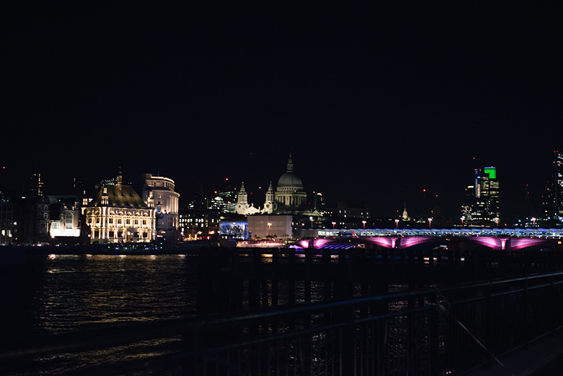 FAIIINT Southbank London River Thames buildings lit up at night.