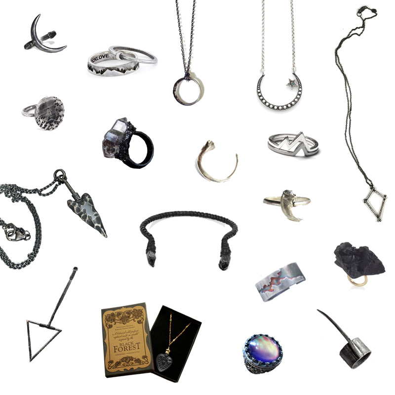 FAIIINT independent jewellery designers wishlist. Silver, black, dark style.